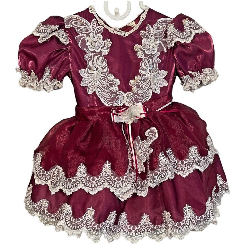 Vintage Girls Size 2 Pageant‎ Dress Lace Faux Pearls Toddler Full Circle Party